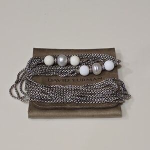 David Yurman Silver and White Beaded With Diamond Accent Necklace
